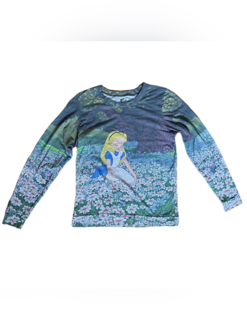 Disney Alice In Wonderland In Daisies Lightweight Sweatshirt Size Large Twee